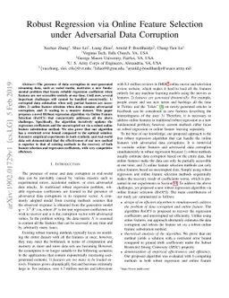 Robust Regression via Online Feature Selection under Adversarial Data
  Corruption