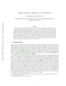 Quantum Sparse Support Vector Machines