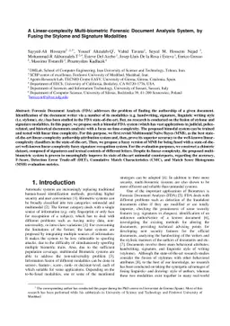 A Linear-complexity Multi-biometric Forensic Document Analysis System,
  by Fusing the Stylome and Signature Modalities