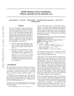 Bandit Multiclass Linear Classification: Efficient Algorithms for the
  Separable Case