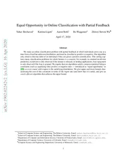 Equal Opportunity in Online Classification with Partial Feedback