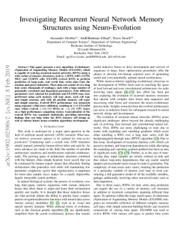 Investigating Recurrent Neural Network Memory Structures using
  Neuro-Evolution