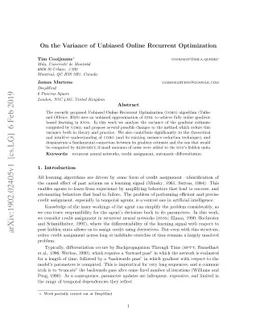 On the Variance of Unbiased Online Recurrent Optimization
