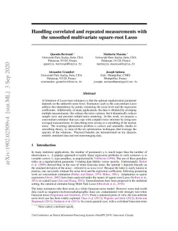 Handling correlated and repeated measurements with the smoothed
  multivariate square-root Lasso