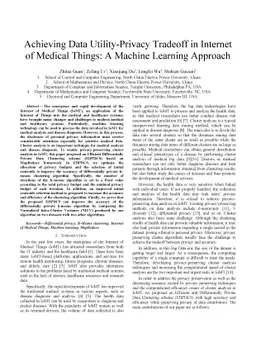 Achieving Data Utility-Privacy Tradeoff in Internet of Medical Things: A
  Machine Learning Approach