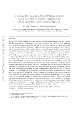 Modeling Heterogeneity in Mode-Switching Behavior Under a
  Mobility-on-Demand Transit System: An Interpretable Machine Learning Approach