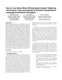 How is Your Mood When Writing Sexist tweets? Detecting the Emotion Type
  and Intensity of Emotion Using Natural Language Processing Techniques