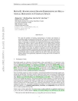 RotatE: Knowledge Graph Embedding by Relational Rotation in Complex
  Space