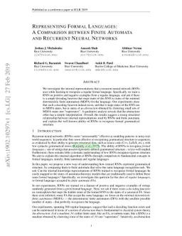 Representing Formal Languages: A Comparison Between Finite Automata and
  Recurrent Neural Networks