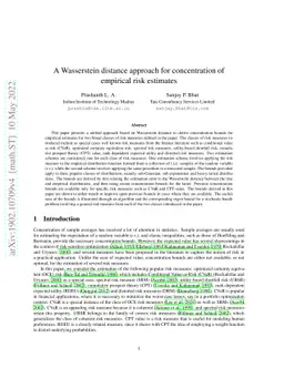 A Wasserstein distance approach for concentration of empirical risk
  estimates