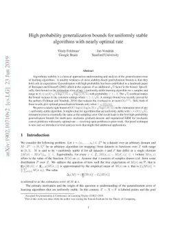 High probability generalization bounds for uniformly stable algorithms
  with nearly optimal rate