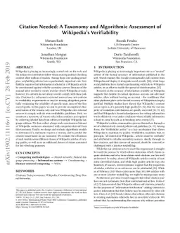 Citation Needed: A Taxonomy and Algorithmic Assessment of Wikipedia's
  Verifiability