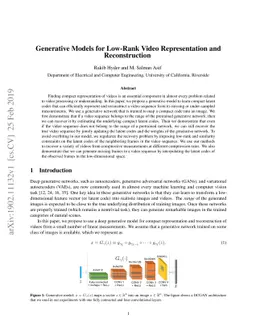 Generative Models for Low-Rank Video Representation and Reconstruction