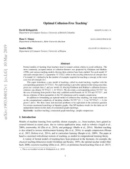 Optimal Collusion-Free Teaching