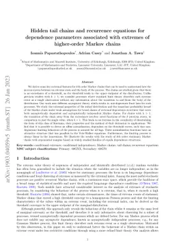 Hidden tail chains and recurrence equations for dependence parameters
  associated with extremes of higher-order Markov chains