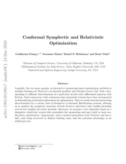 Conformal Symplectic and Relativistic Optimization