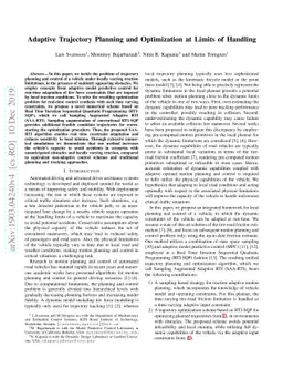 Adaptive Trajectory Planning and Optimization at Limits of Handling