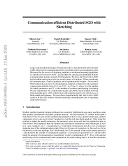 Communication-efficient distributed SGD with Sketching