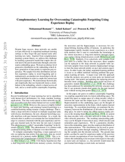 Complementary Learning for Overcoming Catastrophic Forgetting Using
  Experience Replay