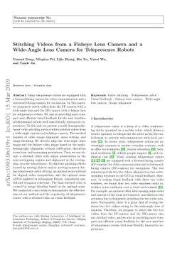 Stitching Videos from a Fisheye Lens Camera and a Wide-Angle Lens Camera
  for Telepresence Robots