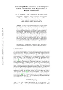 A Ranking Model Motivated by Nonnegative Matrix Factorization with
  Applications to Tennis Tournaments