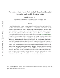 Fast Markov chain Monte Carlo for high dimensional Bayesian regression
  models with shrinkage priors