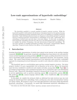 Low-rank approximations of hyperbolic embeddings