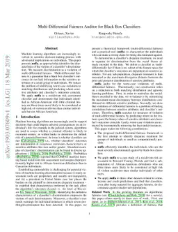 Multi-Differential Fairness Auditor for Black Box Classifiers