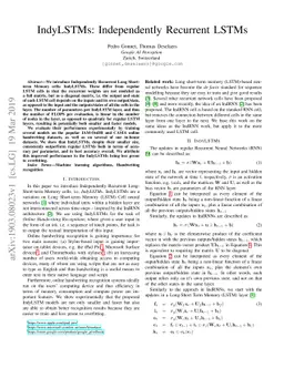 IndyLSTMs: Independently Recurrent LSTMs