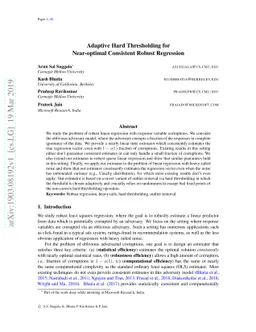 Adaptive Hard Thresholding for Near-optimal Consistent Robust Regression