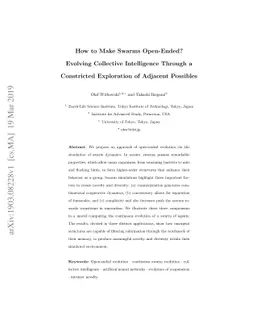 How to Make Swarms Open-Ended? Evolving Collective Intelligence Through
  a Constricted Exploration of Adjacent Possibles