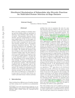 Distributed Maximization of Submodular plus Diversity Functions for
  Multi-label Feature Selection on Huge Datasets