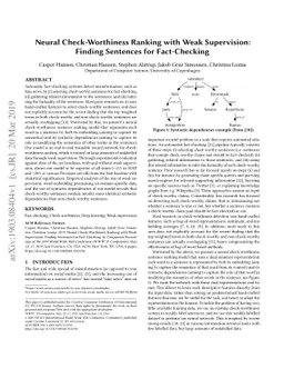 Neural Check-Worthiness Ranking with Weak Supervision: Finding Sentences
  for Fact-Checking