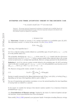 Entropies and their Asymptotic Theory in the discrete case