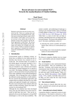 Recent advances in conversational NLP : Towards the standardization of
  Chatbot building