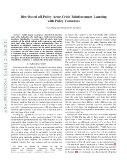 Distributed off-Policy Actor-Critic Reinforcement Learning with Policy
  Consensus