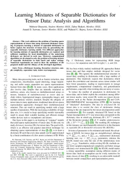 Learning Mixtures of Separable Dictionaries for Tensor Data: Analysis
  and Algorithms