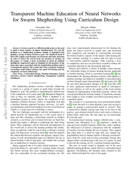 Transparent Machine Education of Neural Networks for Swarm Shepherding
  Using Curriculum Design