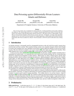Data Poisoning against Differentially-Private Learners: Attacks and
  Defenses