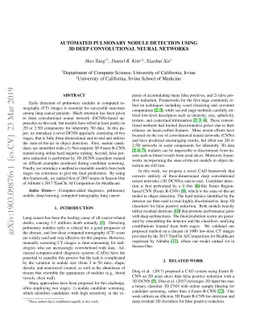 Automated pulmonary nodule detection using 3D deep convolutional neural
  networks