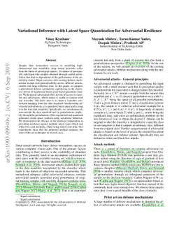 Variational Inference with Latent Space Quantization for Adversarial
  Resilience