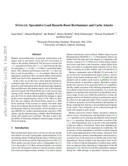 SPOILER: Speculative Load Hazards Boost Rowhammer and Cache Attacks