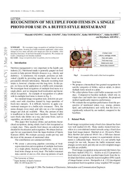 Recognition of Multiple Food Items in a Single Photo for Use in a
  Buffet-Style Restaurant