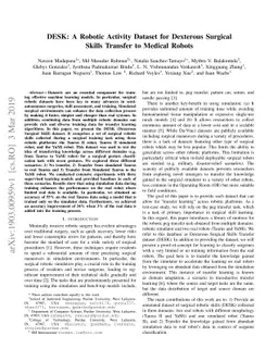 DESK: A Robotic Activity Dataset for Dexterous Surgical Skills Transfer
  to Medical Robots