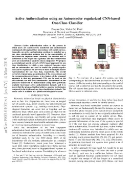 Active Authentication using an Autoencoder regularized CNN-based
  One-Class Classifier