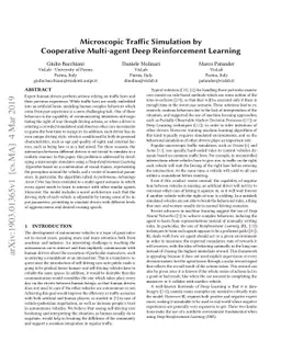 Microscopic Traffic Simulation by Cooperative Multi-agent Deep
  Reinforcement Learning