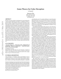 Game Theory for Cyber Deception: A Tutorial