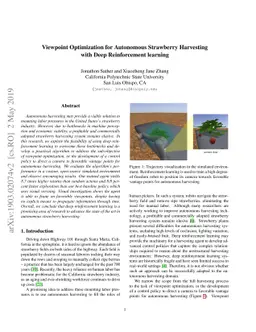 Viewpoint Optimization for Autonomous Strawberry Harvesting with Deep
  Reinforcement Learning