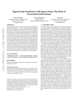 Signed Link Prediction with Sparse Data: The Role of Personality
  Information