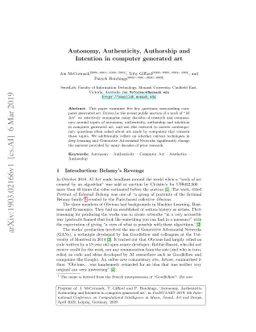 Autonomy, Authenticity, Authorship and Intention in computer generated
  art